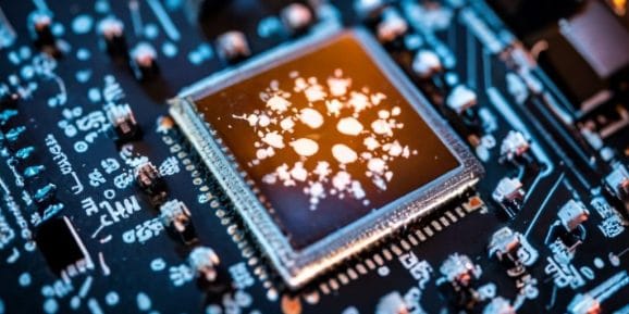 Digital artwork of a microchip with a snowflake on it.