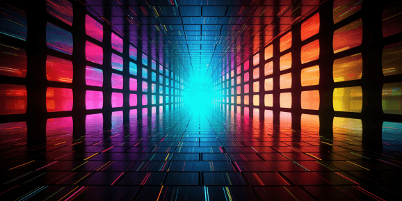 A brightly lit space meant to look like a holodeck