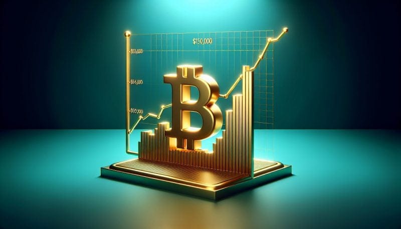 Stock chart depicts the price of bitcoin rising to $150,000 by the year 2025